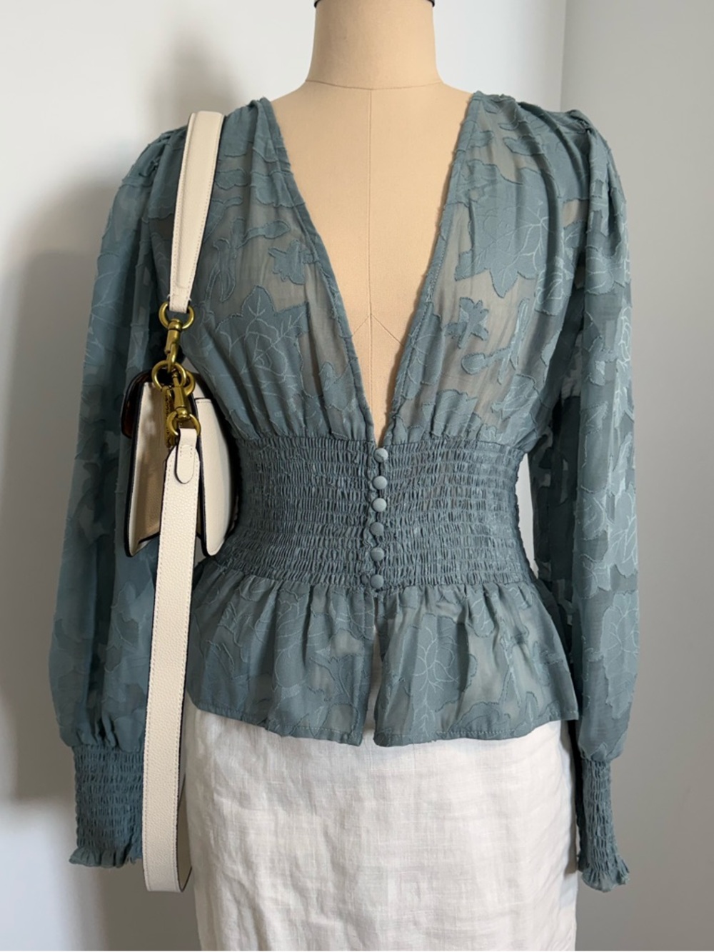 Vintage Floral Shirred Waist Blouse